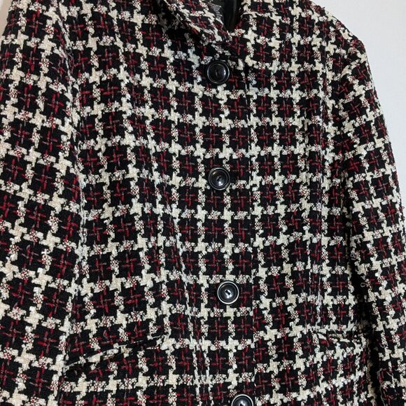 GEORGE Red/Black Plaid Long Sleeve Short Button Tweed Jacket; Size 18 - Picture 2 of 7